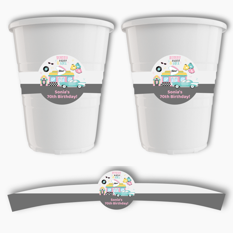 Personalised 1950s Rock &amp; Roll Party Cup Stickers
