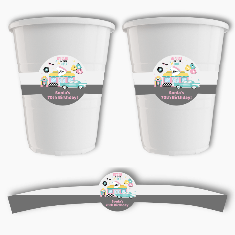Personalised 1950s Rock & Roll Party Cup Stickers