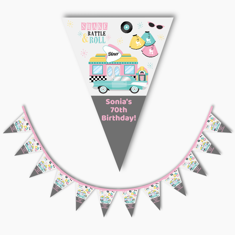 Personalised 1950s Rock &amp; Roll Party Flag Bunting