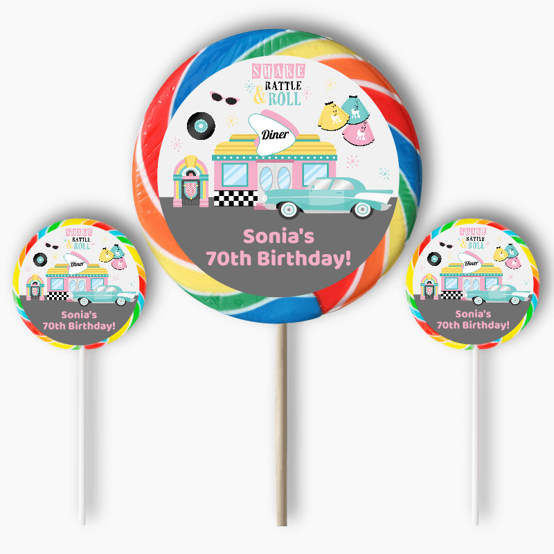 Personalised 1950s Rock & Roll Party Round Stickers