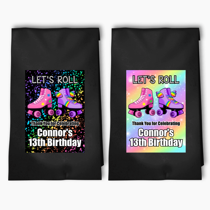 Personalised Roller Skate Party Bags & Labels