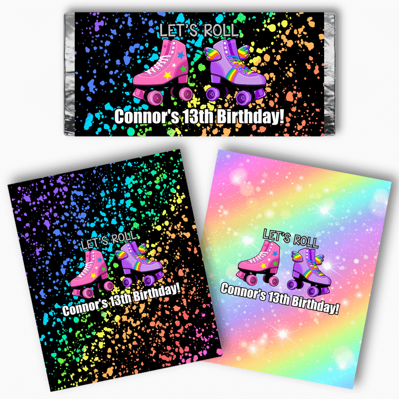 Personalised Roller Skate Party Mini Chocolate Labels