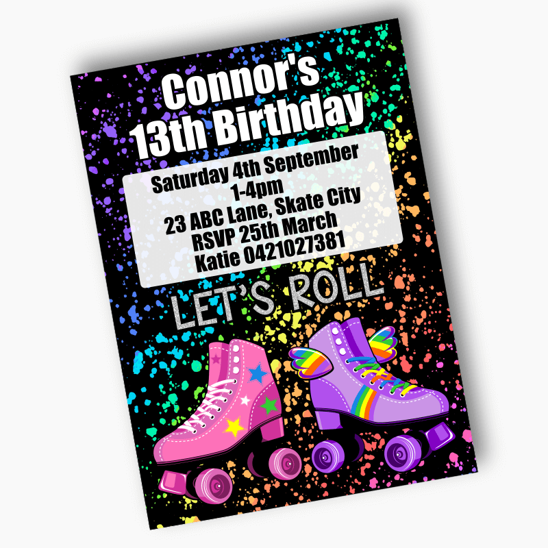 Roller Skate Birthday Party Invites - Black