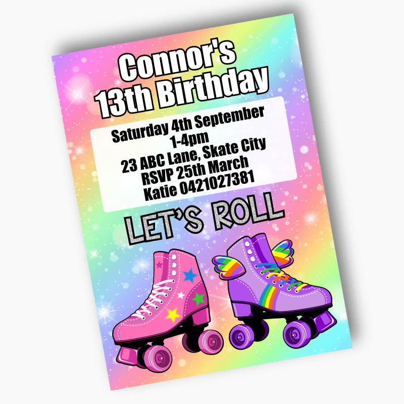 Roller Skate Birthday Party Invites - Black