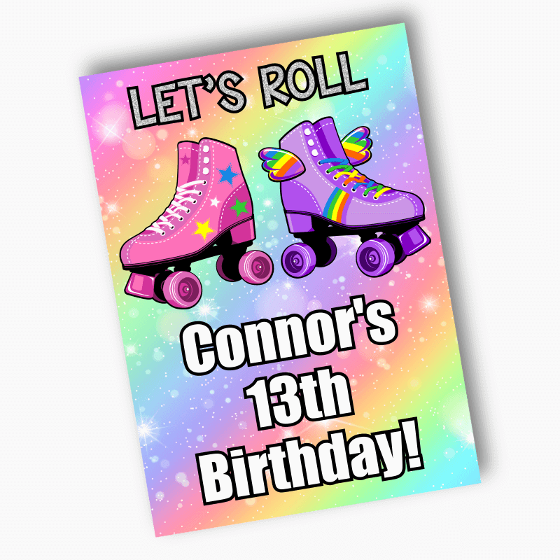 Roller Skate Birthday Party Poster - Rainbow