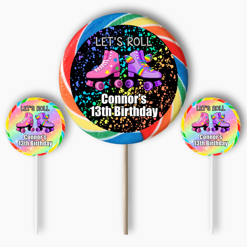 Roller Skate Birthday Party Round Lollipop Stickers