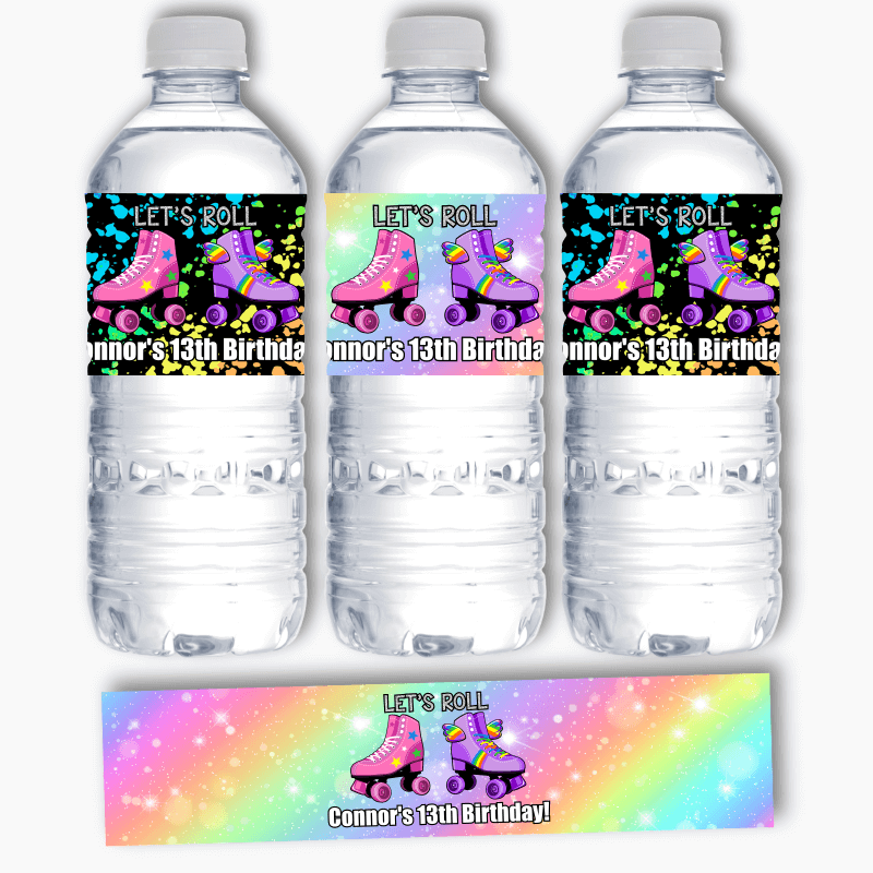 Personalised Roller Skate Party Water Bottle Labels