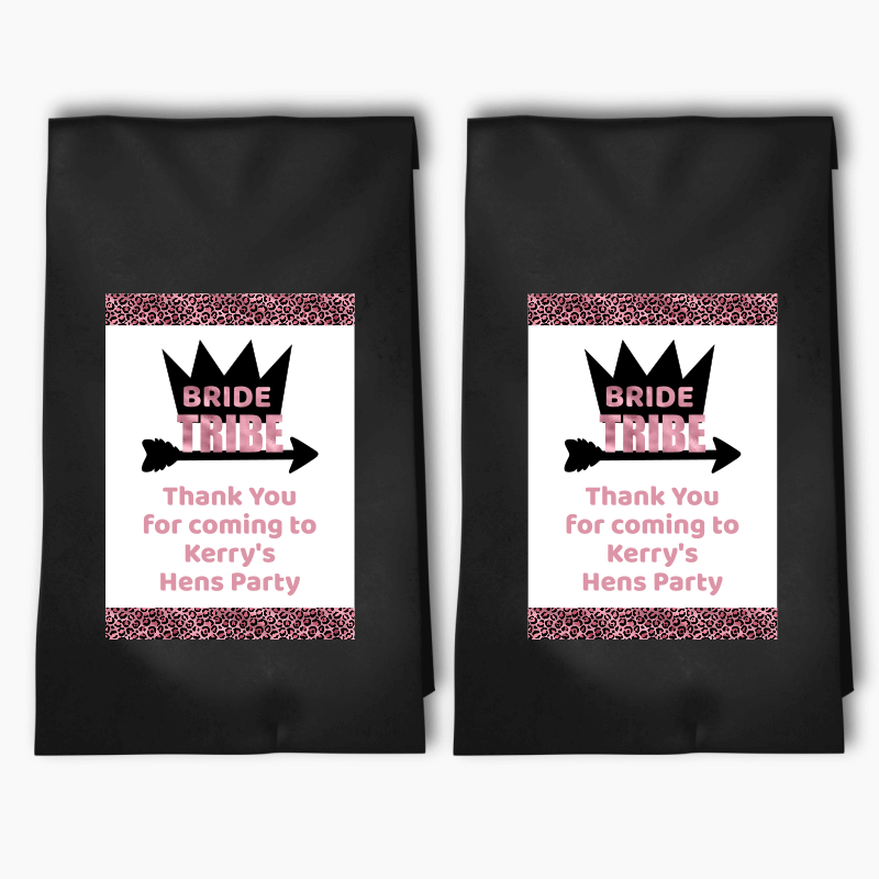 Personalised Rose Pink Bride Tribe Hens Party Bags &amp; Labels