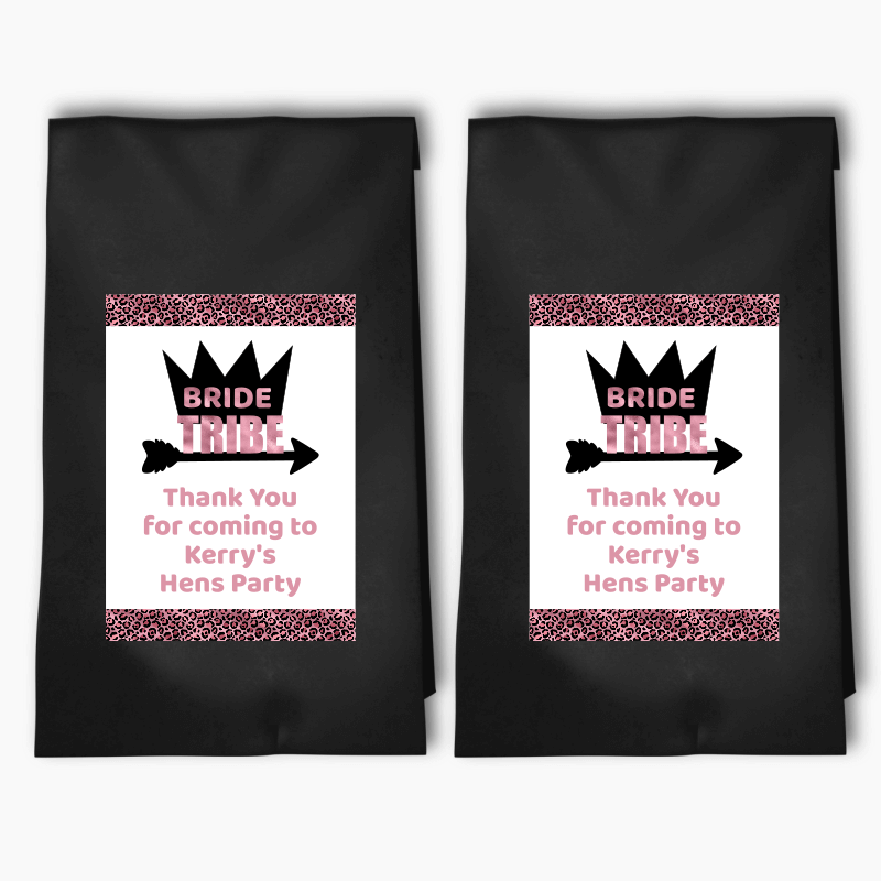 Personalised Rose Pink Bride Tribe Hens Party Bags & Labels