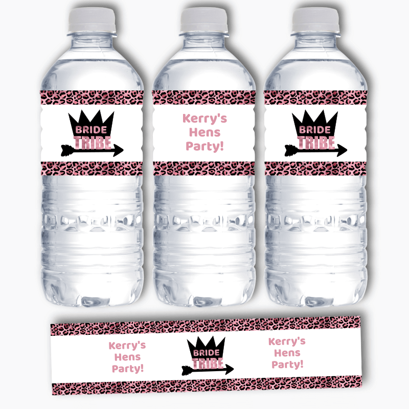 Personalised Rose Pink Bride Tribe Hens Party Water Bottle Labels