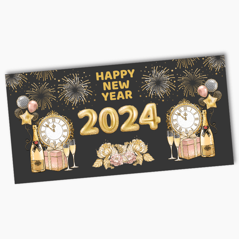 Charcoal, Gold &amp; Rose Pink New Years Party Banners