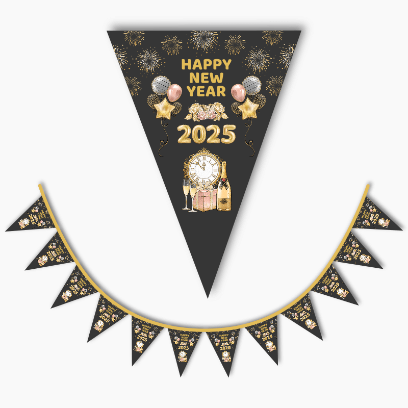 Charcoal, Gold & Rose Pink New Years Party Bunting