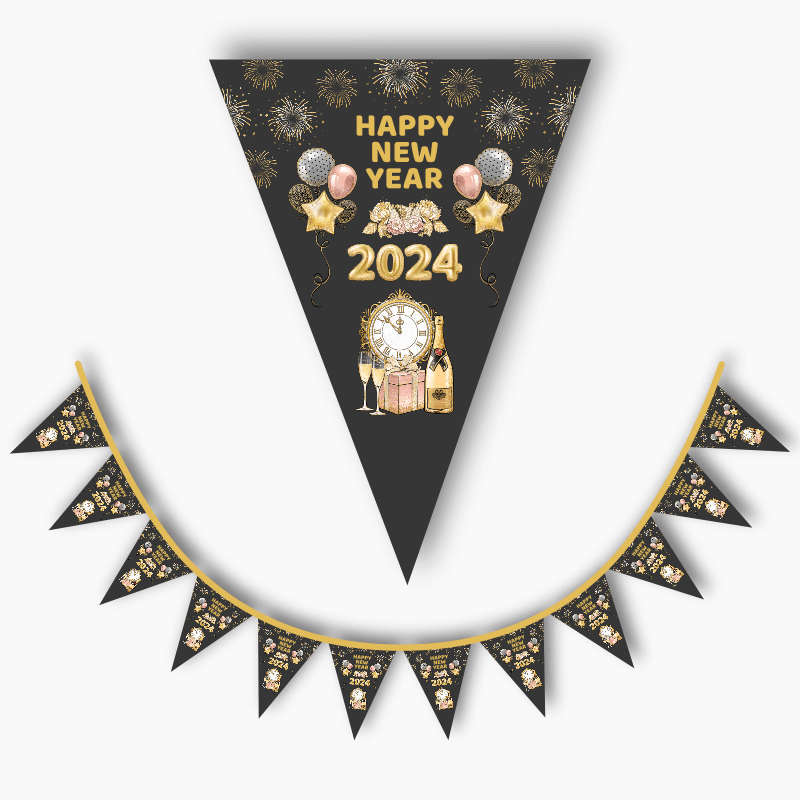Charcoal, Gold &amp; Rose Pink New Years Party Flag Bunting