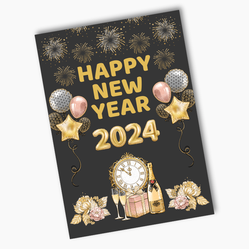 Charcoal, Gold &amp; Rose Pink New Years Party Posters