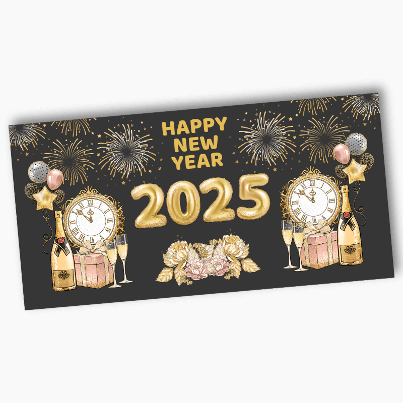 Charcoal, Gold & Rose Pink New Years Party Banners
