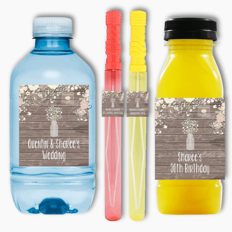 Rustic Timber & Baby's Breath Rectangle Favour Stickers