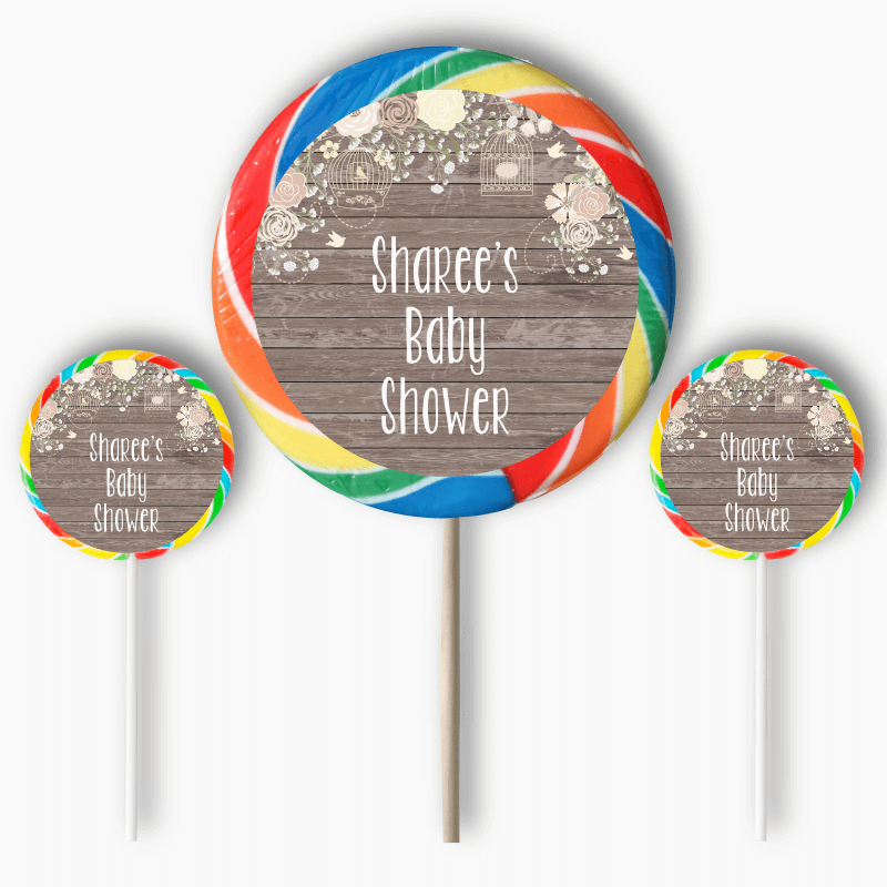 Personalised Rustic Timber & Baby's Breath Round Stickers