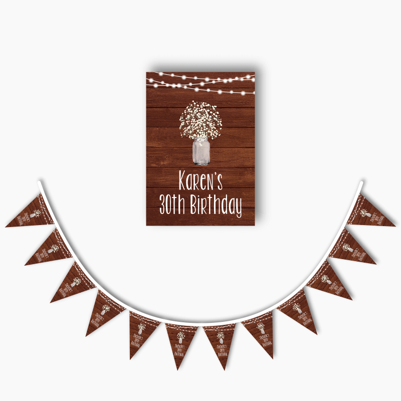 Personalised Rustic Timber & Fairy Lights Poster & Bunting Combo