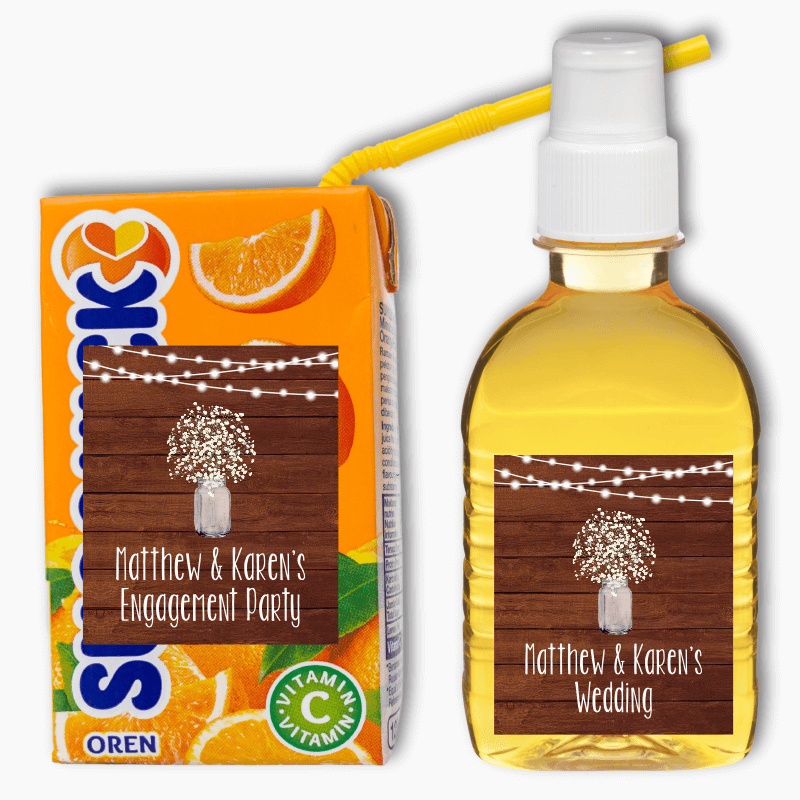 Rustic Timber & Fairy Lights Party Rectangle Favour Stickers