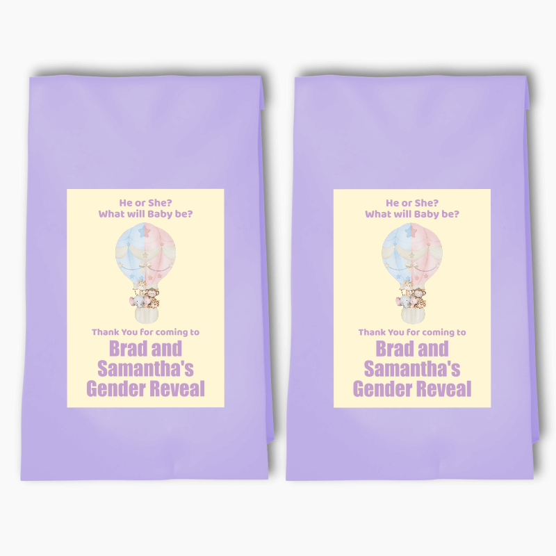 Personalised Safari Animals Gender Reveal Party Bags & Labels