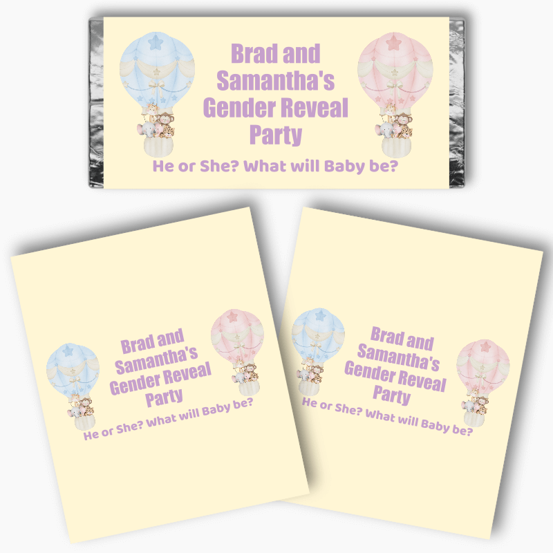 Personalised Safari Animals Gender Reveal Mini Chocolate Labels