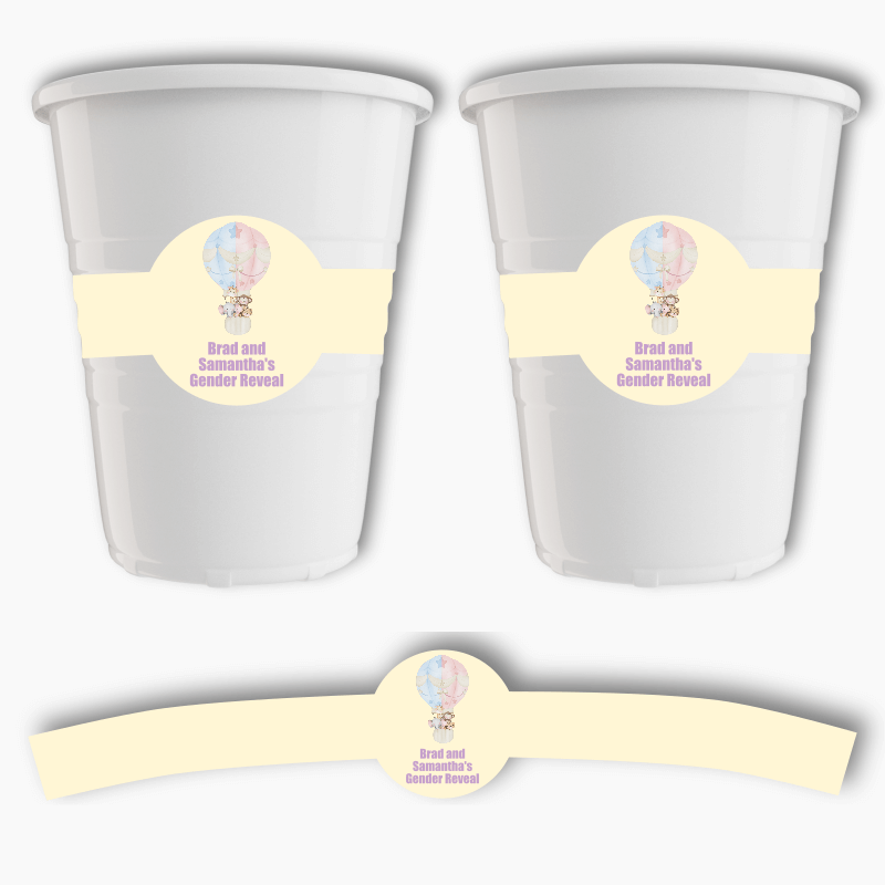 Personalised Safari Animals Gender Reveal Party Cup Stickers