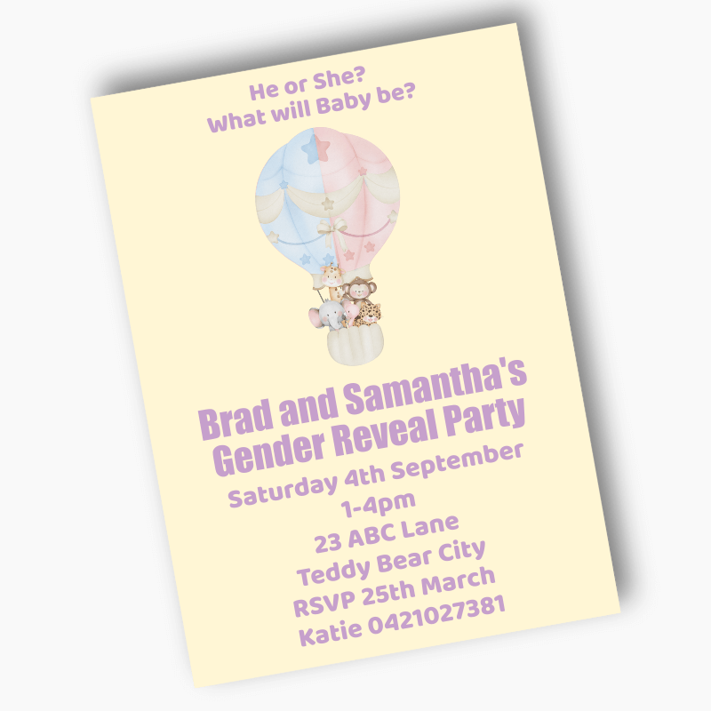 Personalised Safari Animals Gender Reveal Party Invites