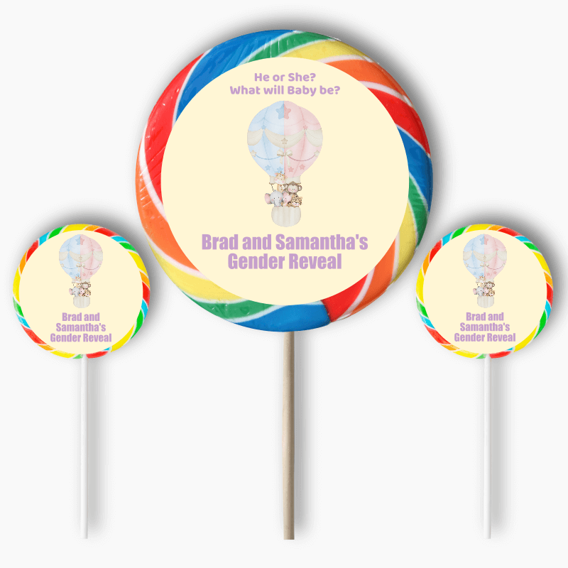 Personalised Safari Animals Gender Reveal Party Round Stickers
