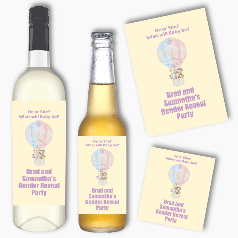 Personalised Safari Animals Gender Reveal Wine & Beer Labels