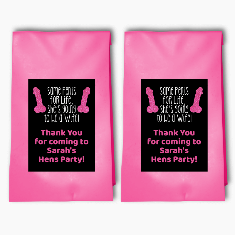 Personalised Same Penis for Life Hens Party Bags & Labels