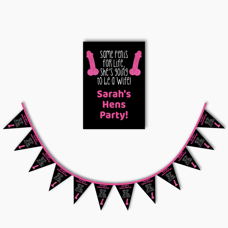 Personalised Same Penis for Life Hens Party Poster &amp; Bunting Combo