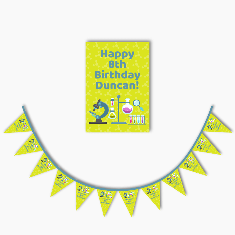 Personalised Science Party Poster &amp; Bunting Combo