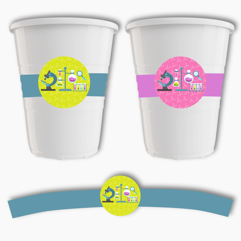 Science Birthday Party Cup Stickers