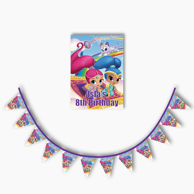 Personalised Shimmer and Shine Party Poster &amp; Bunting Combo