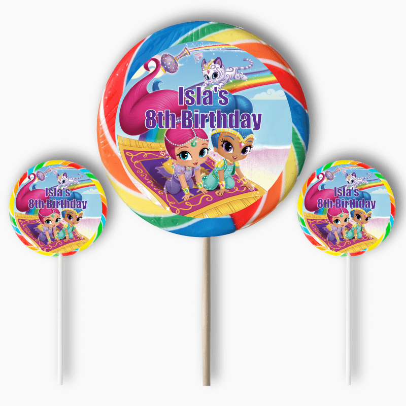 Personalised Shimmer and Shine Party Round Stickers