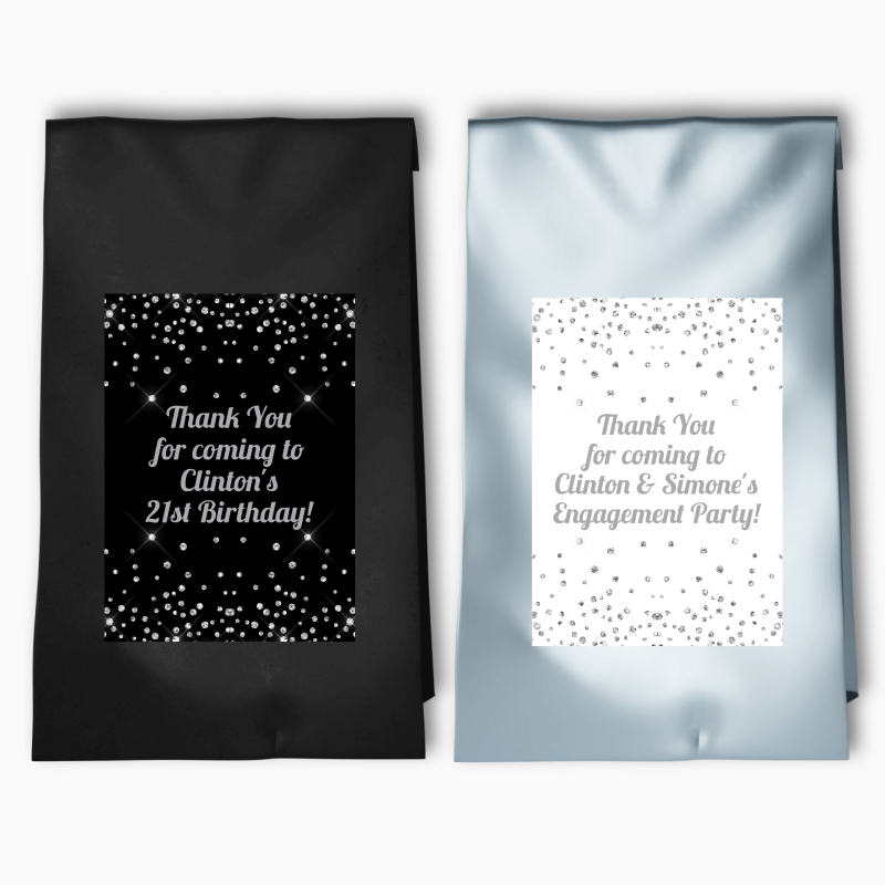Personalised Silver Confetti Party Bags & Labels