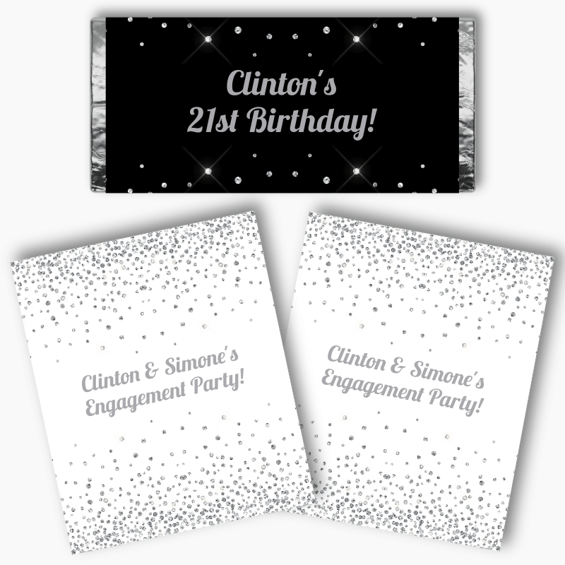 Personalised Silver Confetti Party Mini Chocolate Labels