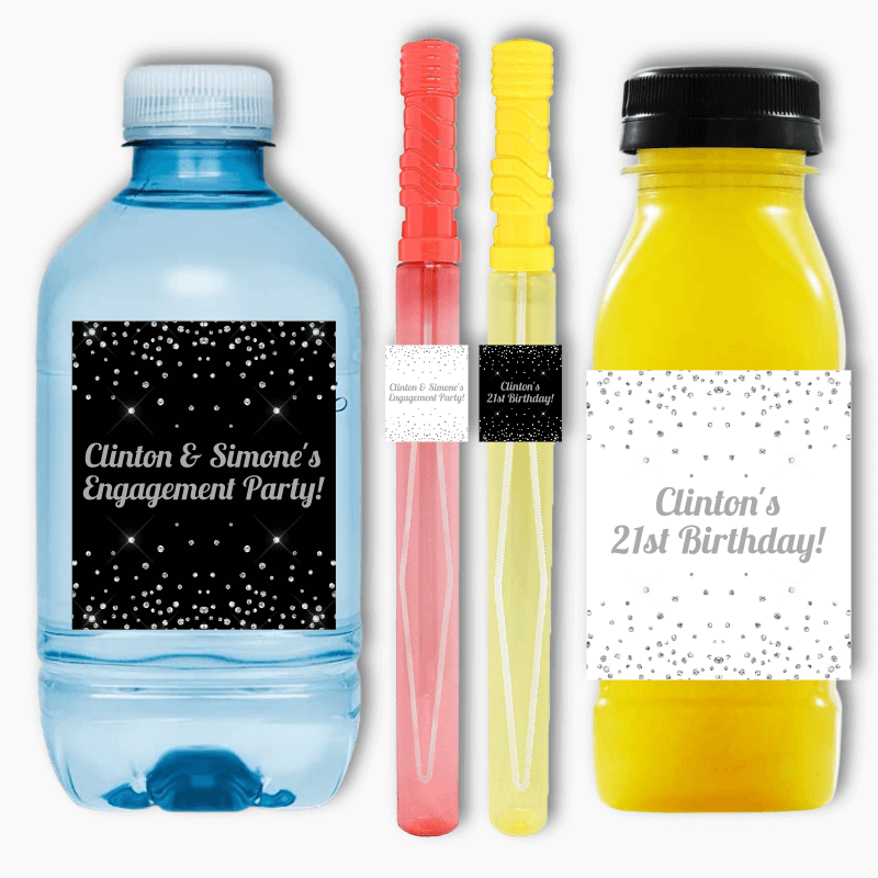 Silver Confetti Party Rectangle Favour Stickers