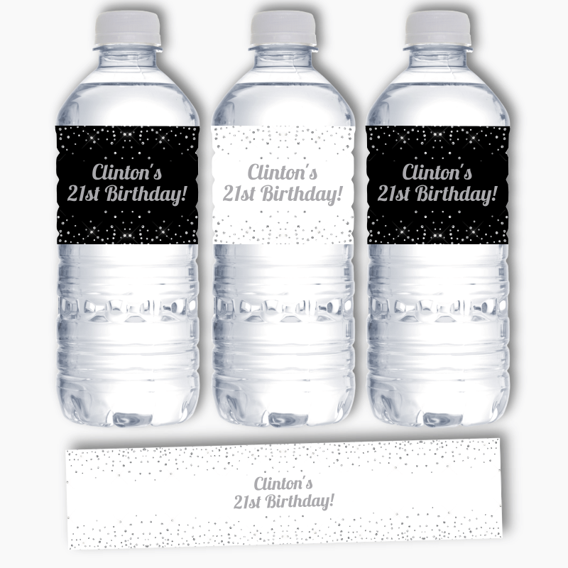Personalised Silver Confetti Party Water Labels