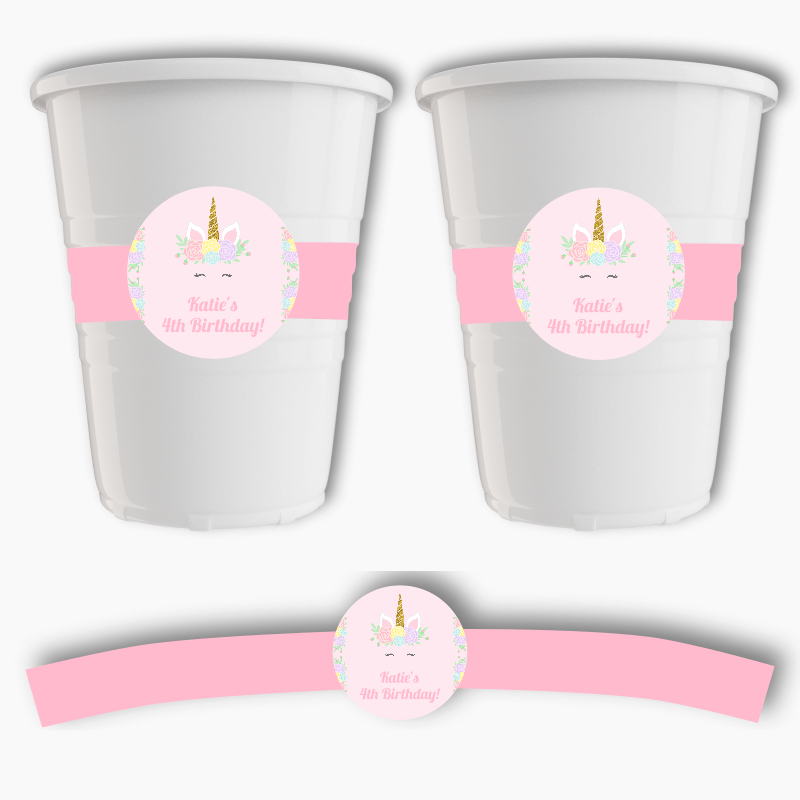 Personalised Sleeping Unicorn Birthday Party Cup Stickers