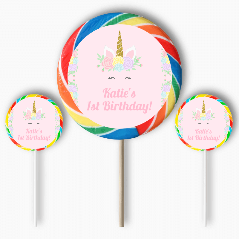 Personalised Sleeping Unicorn Birthday Party Round Stickers