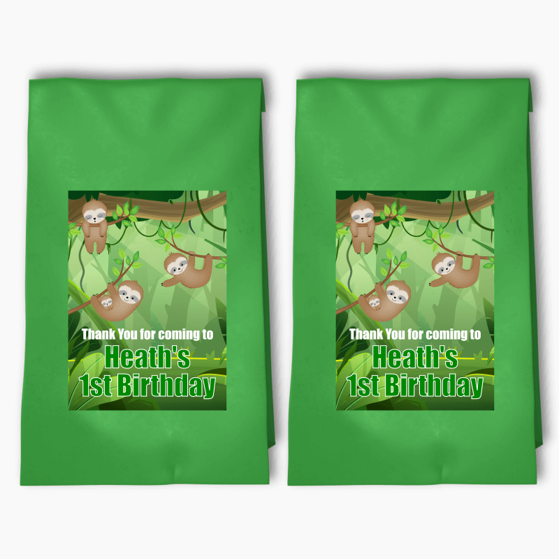 Personalised Sloth Birthday Party Bags &amp; Labels