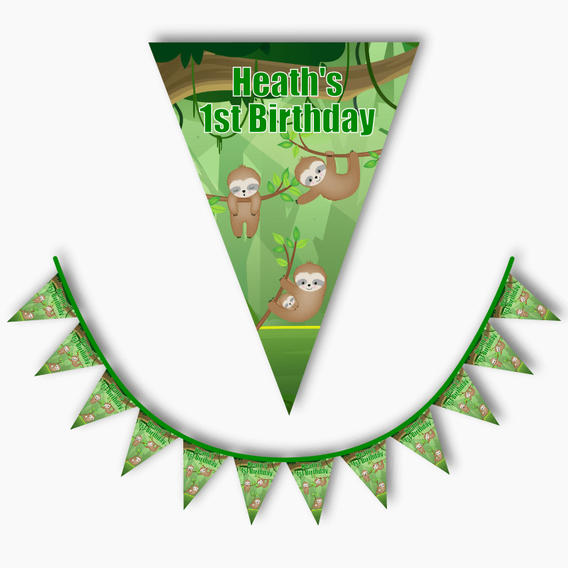 Personalised Sloth Birthday Party Flag Bunting
