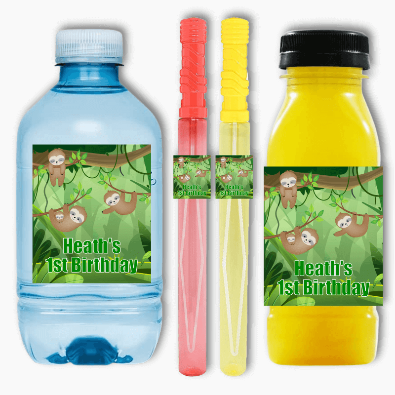 Sloth Birthday Party Rectangle Favour Stickers