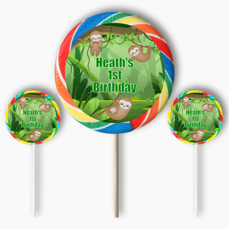 Personalised Sloth Birthday Party Round Stickers
