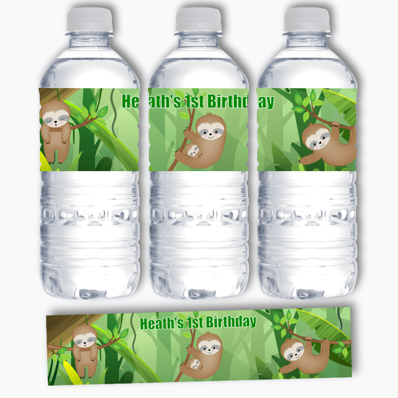 Personalised Sloth Birthday Party Water Labels