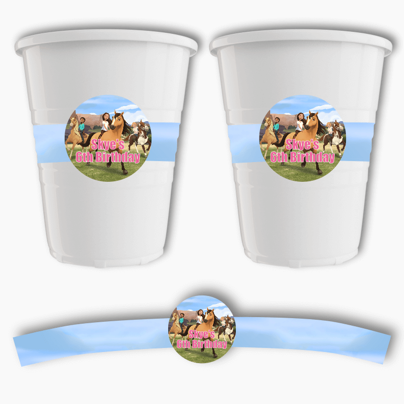 Personalised Spirit Riding Free Party Cup Stickers