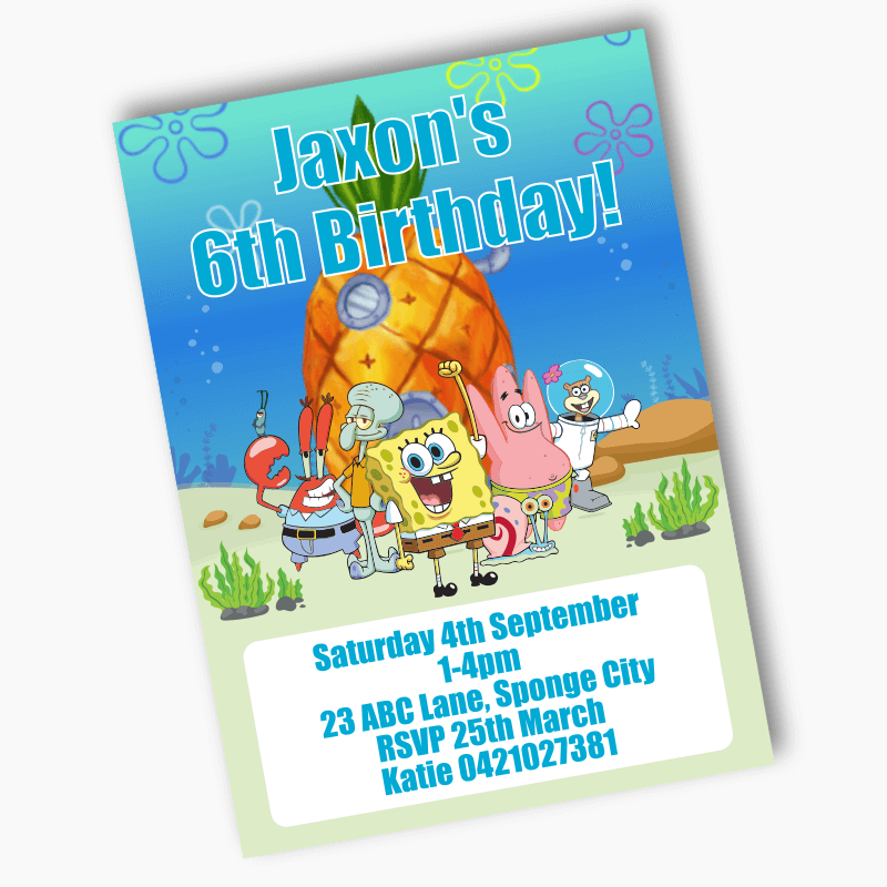 Personalised SpongeBob &amp; Friends Party Invites