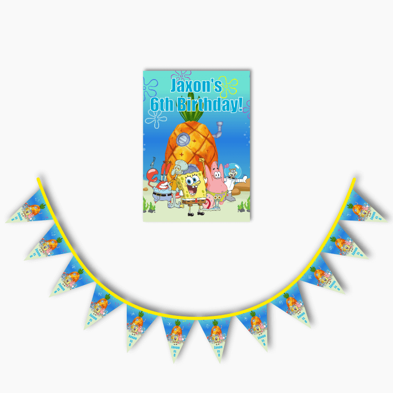 Personalised SpongeBob &amp; Friends Party Poster &amp; Bunting Combo