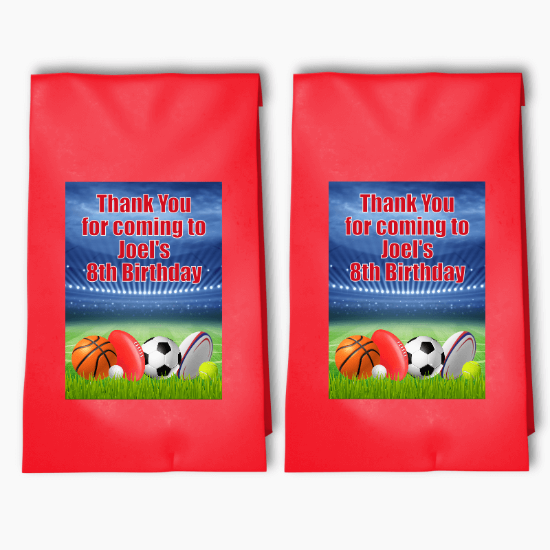 Personalised Sports Birthday Party Bags &amp; Labels